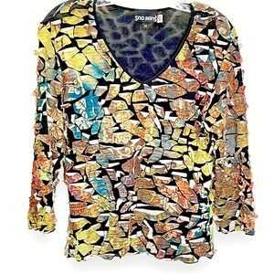 Vtg Abstract 3D Texture Women Shirt Medium Art to Wear Maximalist Statement